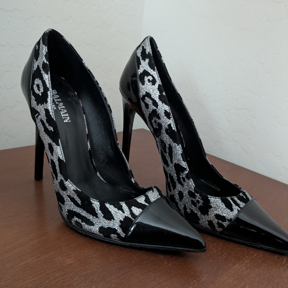 Balmain Black and Silver Patterned Heels